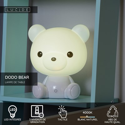 Lucide DODO BEAR - Lampe de table Chambres d'enfant - LED 3 StepDim - 1x3W 4000K - Blanc